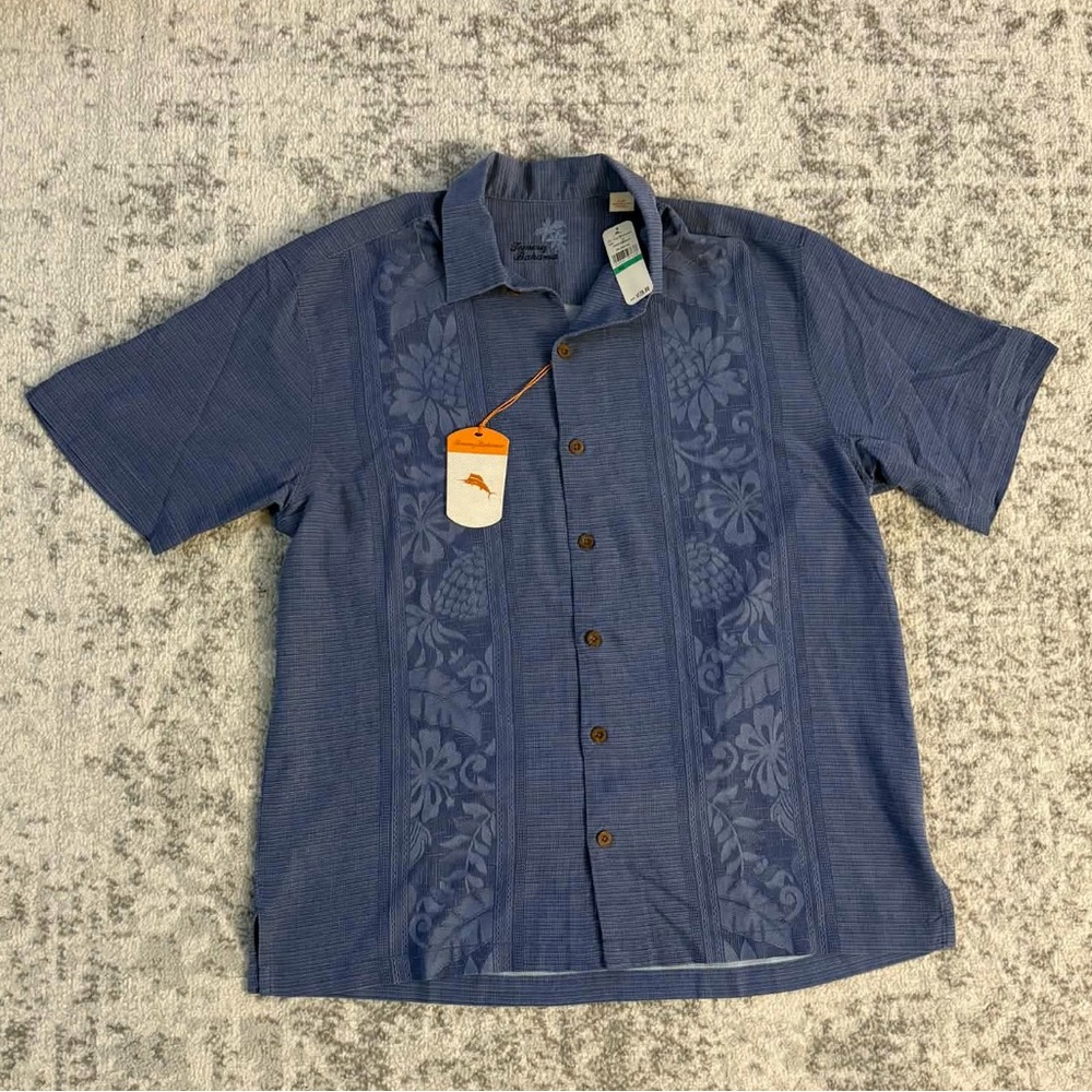 Tommy Bahama Coastal Breeze Tonal Check short-sleeve 100% Silk Size Large NWT